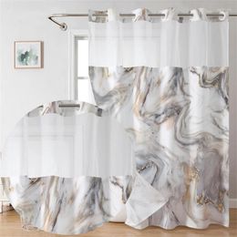 Cortinas de ducha Impresión digital Doble capa Anillo grande Cortina de poliéster Mármol DIY Baño personalizado Paño impermeable