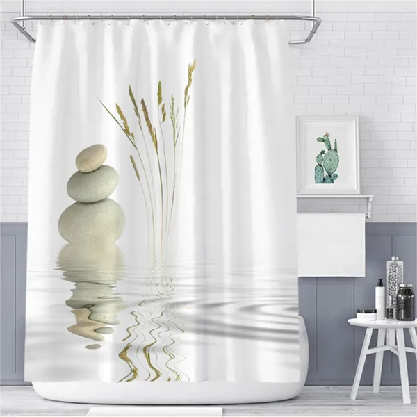 Rideaux de douche Impression numérique conception moderne en polyester tissu lavable avec crochets inclus rideau 120x200 cm extra long