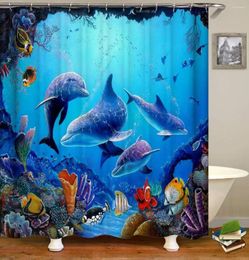 Douchegordijnen dolfijngordijn blauw onder water wereld meren leven polyester stof kids oceaan thema badkamer decor set met haken