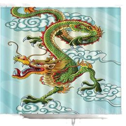 Cortinas de ducha Dragón de Ho me lili tela impermeable tela verde decoración de baño chino