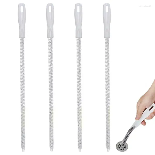 Brosse dissolvant de bouchons de vidange pour rideaux de douche, 4 pièces, épilation des poils d'égout, outil de nettoyage de 17.7 pouces de Long, baignoire pliable et suspendue