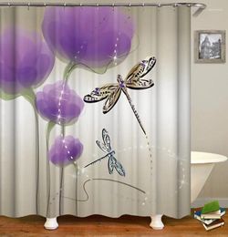 Rideaux de douche fleurs violettes et libellules salle de salle de bain fleurie romantique rideau de fleurs paysage peinture de peinture art décor