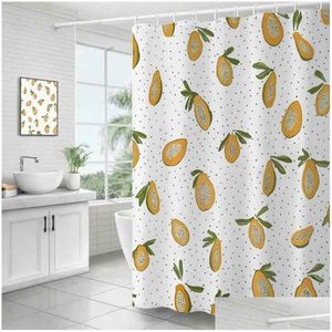 Douchegordijnen Dunxdeco Gordijn Badkamer Waterdicht Cortinas Modern Fresh Fruit Papaya Print Polyester Ridea Artistiek Decora Dhouz