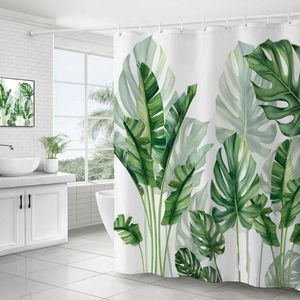 Douchegordijnen Easy Installatiegordijn Exquisite Plant Print Waterdicht met haken voor snel drogende badkamerdecoratie