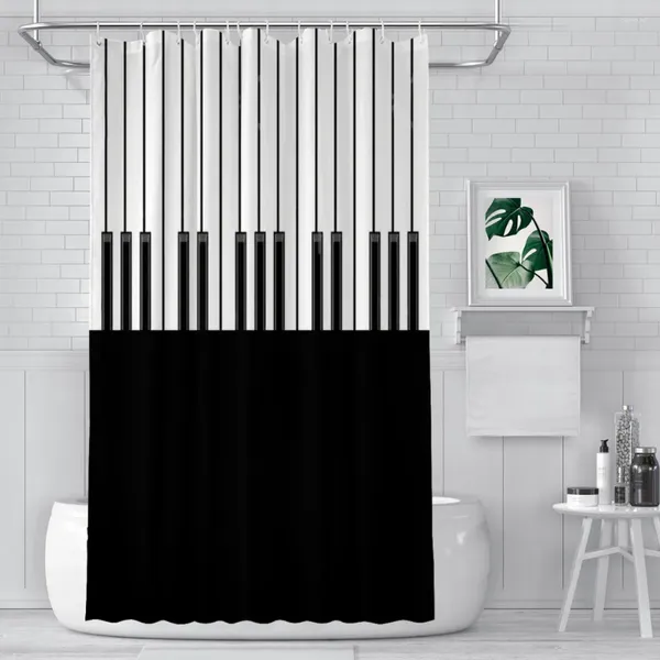 Rideaux de douche Ébène Ivoire Notes de musique Tissu imperméable Décor de salle de bain créatif avec crochets Accessoires pour la maison