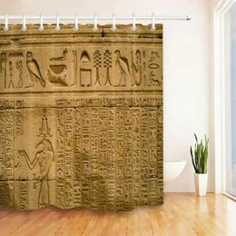 Douchegordijnen Egyptisch hiërogliefgordijn Farao God Pyramid Patroon Bad Retro Home Badkamer Decor Hanging Doek Waterdicht
