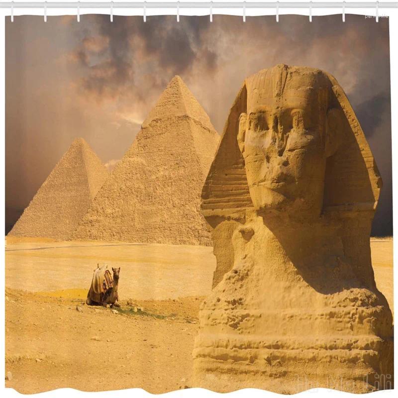 Duş Perdeleri Mısır Baskı By Ho Me Lili Perde Sfenks Yüz Piramitleri Eski Tarihi Anıt Banyo Dekor Seti Kancalar