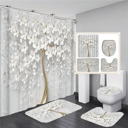 Cortinas de ducha Elegante ramo de fantásticas flores blancas Cortina de ducha estilo 3D Cortina de baño con alfombra de baño Juego de alfombras Decoración floral para el hogar 230831