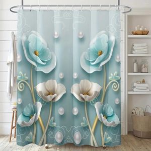 Douche gordijnen elegant bloem wit patroon gordijn met haken machine wasbare badkamer partitioning badbad decor raam