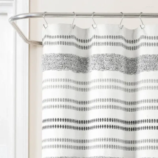 Cortinas de ducha Elegantes gris moderno hilado de tejido rayado hyed Cortina de algodón reciclado ecológico