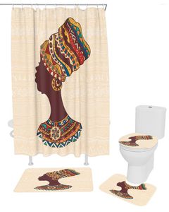 Douchengordijnen Ethnische Afrikaanse vrouw Waterdichte badkamer Gordijn Bad Toilet Cover Mat Tapijt tapijt Set Home Accessoires