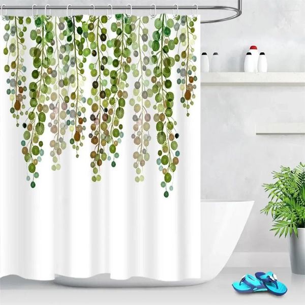 Cortinas de ducha Cortina Eucalipto Gancos de hojas verdes Baño Baño de hojas Poliéster Floral Pantalla floral