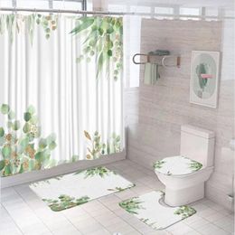 Rideaux de douche eucalyptus feuilles de salle de bain rideau de salle de bain rideau de bain non glissé couvercle de toilette de bain de bain tropical.
