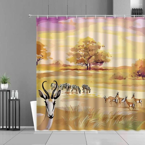 Cortinas de ducha en color europeo cortina de pintura al óleo bosque de otoño