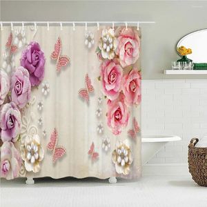 Rideaux de douche fleurs rétro européennes imprimerie tissu rideau de salle de bain salle de bain étanche décor avec crochets
