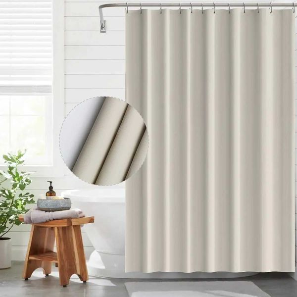 Cortinas de chuveiro EVA Cortina de chuveiro à prova d'água Cortinas de banheiro com 12 cortinas de banho longas para banheiras e chuveiro 180 x 180 CM bege