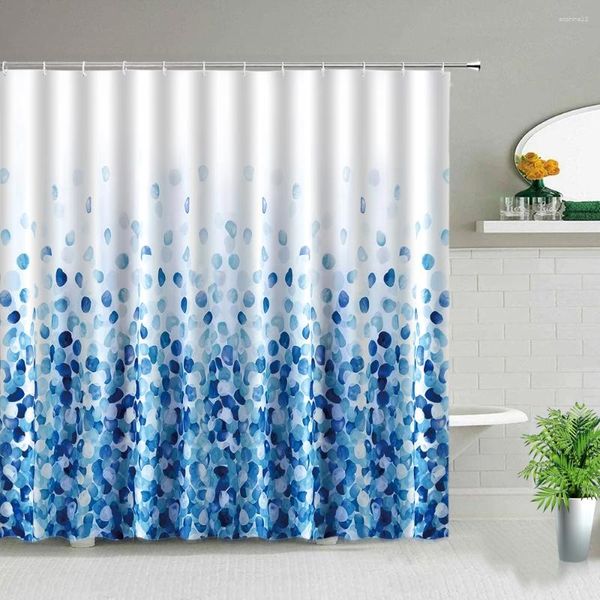 Rideaux de douche en tissu set ensemble de salle de bain de mode bleu et blanc avec crochets