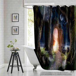 Rideaux de douche Conte de fées Forêt Rideau Archway Jardin Paysage Imprimé Tissu Polyester Salle de bain imperméable avec crochets