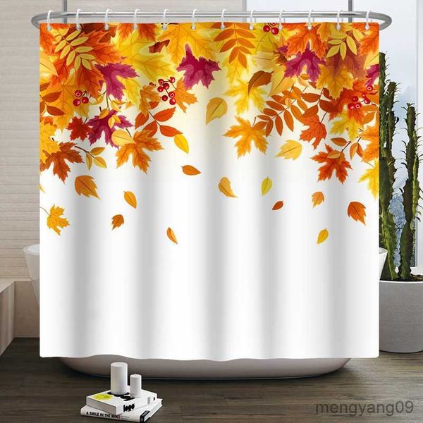 Rideaux de douche Rideau de douche d'automne automne feuilles d'érable citrouille salle de bain décor tissu rideau de douche en tissu avec décor de chambre R230830