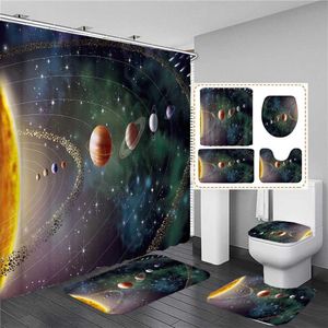 Rideaux de douche fantaisie terre et lune galaxie cosmique espace ciel rideaux de douche de salle de bain set de salle de bain tapis baignoire accessoires de baignoire