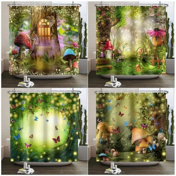 Cortinas de ducha Fantasy Bosque Paisaje Mariposa Monabasco