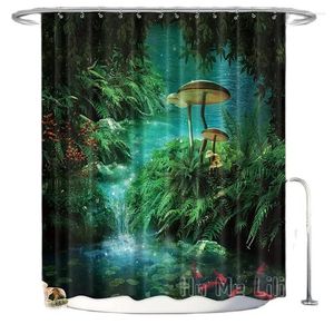 Douche gordijnen fantasie paddestoelgordijn door ho me lili sprookje bosboom gothic paneel jungle green zen rivier trippy badkamer decor