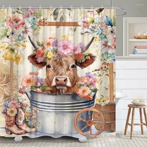 Rideaux de douche ferme Highland Cow Curtain Pig Plant Rustic chien aquarelle fleur papillon polyester tissu de salle de bain décoration de salle de bain