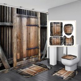 Douchegordijnen boerenhuis gordijn sets rustieke stof badkamer decor houten deur landelijk schuur hout niet-slip badmatten kleed deksel toiletomslag