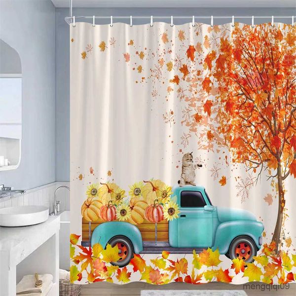 Cortinas de ducha Granja Calabaza Girasol Cortinas de ducha Hojas de arce Gato Camión Paisaje de otoño Tela impermeable Cortina de baño Decoración con R231101