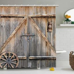 Rideaux de douche rideau de décoration de porte de la ferme pour salle de bain western country thème rustique grange en bois