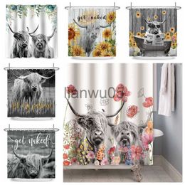 Douchegordijnen Boerderij Highland Koe Douchegordijn Grappige Stier Vee Bloemen Bladeren Decor Landelijke Stijl Bothroom Gordijn Room Decor Met x0731