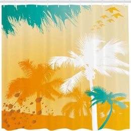 Cortinas de ducha Cortina de moda Estilo tropical Butema de palma vibrante y gráficos de moda Decoración de baño de tela impermeable