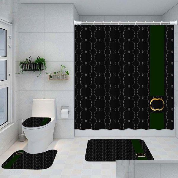 Rideaux de douche Mode rayé imprimé tapis de bain maison salle de bain imperméable rideaux de douche toilette Er quatre pièces ensemble livraison directe maison Dh6Ve