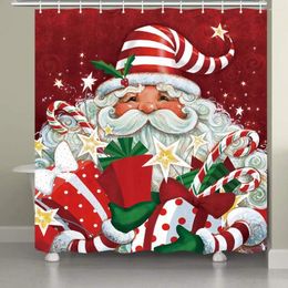 Rideaux de douche Carton mignon de santa Clause avec de nombreux cadeaux salle de bain de Noël