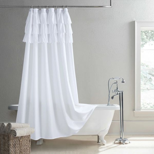 Cortinas de ducha Flamenca con ojales blancos, tela moderna bohemia de poliéster impermeable, cortina de ducha decorativa sólida para granja 231025