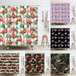 Douchegordijnen Flamingo Gordijn Voor Badkamer Palmblad Tropische Planten Bladeren Bloemen Papegaai Home Decor Roze Vogels Geschenken Bad Scherm