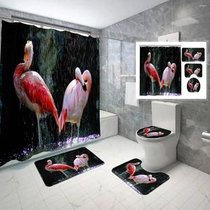 Douchegordijnen Flamingo gordijnset strand badkamer niet-slip tapijt vloermat toiletstoel decor