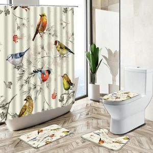 Douche gordijnen bloemenvogel gordijn bloemen dieren handgeschilderde kunst badkamer set Chinees niet-slip tapijt toilet deksel vloer mat wasbaar