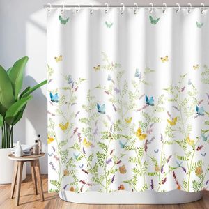 Rideaux de douche Ensemble de rideaux papillon floral avec 12 crochets Tissu coloré Décoration de salle de bain imperméable 72 