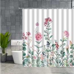 Rideaux de douche rideau floral salle de bain aquarelle rouge Rose fleur sauvage feuilles vertes plante ferme tissu imperméable avec crochets