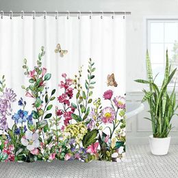 Douche gordijnen bloemen gordijn bloemen vlinder kleurrijke wildflower botanische badkamer aquarel groen blad planten decor set