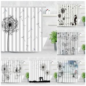 Douchegordijnen Bloemen Paardebloem Gordijn Set Cartoon Bloemen Romantische Liefde Print Moderne Natuurlijke Waterdichte Badkamer Decor Bad