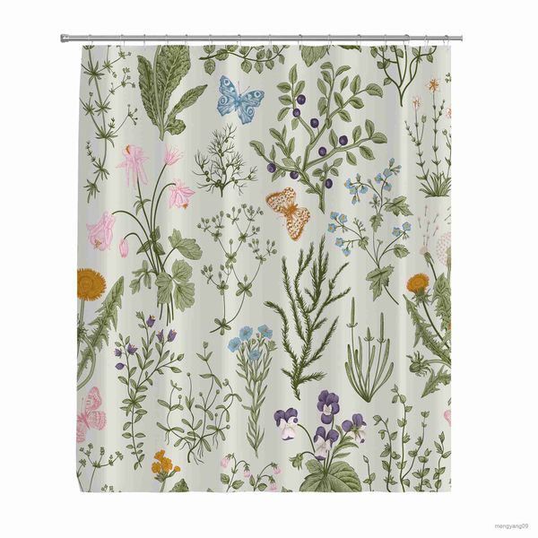 Rideaux de douche motif Floral herbes et fleurs sauvages gravure Style coloré rideau de douche victorien imperméable R230830