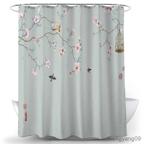 Cortinas de ducha Cortinas de ducha de pájaros y flores Decoración de baño impermeable Tela con estampado 3D Cortina de ducha floral Paisaje natural Cortina de baño R230831