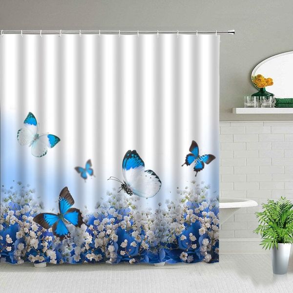 Rideaux de douche fleur papillon motif rideau de douche étanche salle de bain rideau de douche et tapis ensembles éléphant salle de bain décor 3d rideau de douche 230322