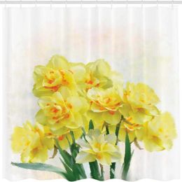 Rideaux de douche rideau de fleur aquarelle numérique pigment jonquille Bouquet image décoration de salle de bain en tissu imperméable