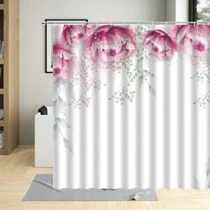 Rideaux de douche fleur rose pivoine pêche fleur motif rideau botanical feuilles 3d imprimer décor intérieur salle de bain imperméable