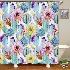 Cortinas de ducha Flor Planta Cactus Hojas Impresión Cortina Baño Poliéster impermeable para con ganchos