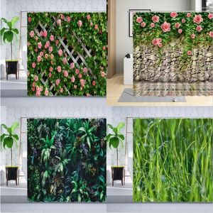 Douchegordijnen bloemplant muur gordijn veerlandschap groen blad gazon natuurlijk landschap doek decor badkamerset