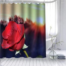 Rideaux de douche Fleur Rouge Rose Rideau 3D Tissu Polyester imperméable Bain Haute Définition Impression 12 Crochets pour la salle de bain